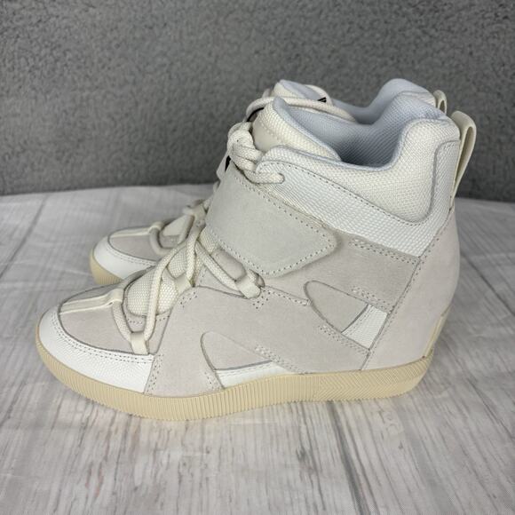 Sorel Womens sz 7 Out N About Hidden Wedge Leather Sneaker Bootie White Sea Salt - Picture 8 of 16